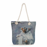 Watercolor Collie Dog Print Tote Bag Large Capacity Shoulder Handbags