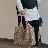 Large Capacity Canvas Handbags Leopard Pattern Women Shoulder Bags Tote