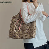 Large Capacity Leopard Pattern Canvas Handbag for Women