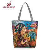 Characters Printed Canvas Tote Handbags Daily Use Canvas Shopping Bag