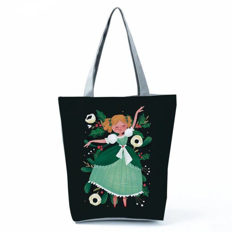 Characters Printed Canvas Tote Handbags Daily Use Canvas Shopping Bag