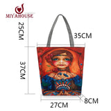 Characters Printed Canvas Tote Handbags Daily Use Canvas Shopping Bag