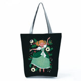 Characters Printed Canvas Tote Handbags Daily Use Canvas Shopping Bag