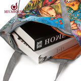 Characters Printed Canvas Tote Handbags Daily Use Canvas Shopping Bag