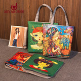 Characters Printed Canvas Tote Handbags Daily Use Canvas Shopping Bag