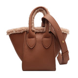 Autumn Winter Plush Bucket Bag PU Leather Tote Shoulder Bags
