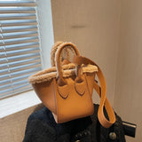 Autumn Winter Plush Bucket Bag PU Leather Tote Shoulder Bags