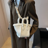 Autumn Winter Plush Bucket Bag PU Leather Tote Shoulder Bags