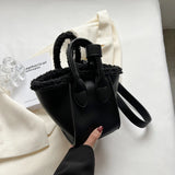 Autumn Winter Plush Bucket Bag PU Leather Tote Shoulder Bags