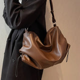 Large Capacity PU Leather Shoulder Bag French Messenger Tote Bag