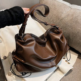 Large Capacity PU Leather Shoulder Bag French Messenger Tote Bag