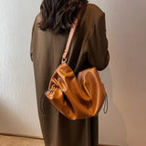 Large Capacity PU Leather Shoulder Bag French Messenger Tote Bag