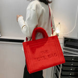 Large Capacity Plush Shoulder Bag for Women Textured Tote Messenger Bag