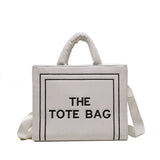 Large Capacity Plush Shoulder Bag for Women Textured Tote Messenger Bag