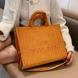 Large Capacity Plush Shoulder Bag for Women Textured Tote Messenger Bag