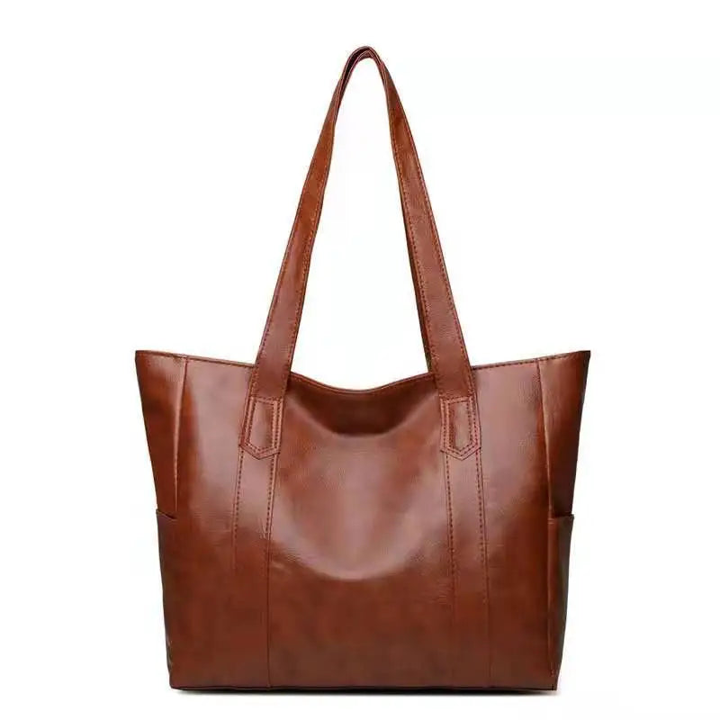 Large Capacity PU Leather Tote Bag Double Strap Shoulder Bag Casual Messenger