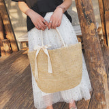 Straw Handbags with Bow Women Shoulder Bags Drawstring Shopping Bags