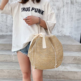 Straw Handbags with Bow Women Shoulder Bags Drawstring Shopping Bags