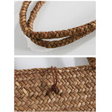 Vintage Women's Rattan Handbags Canvas Tote Bag Beach
