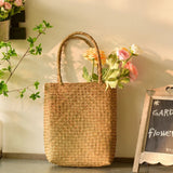 Vintage Women's Rattan Handbags Canvas Tote Bag Beach