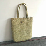 Vintage Women's Rattan Handbags Canvas Tote Bag Beach