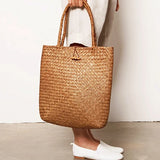 Vintage Women's Rattan Handbags Canvas Tote Bag Beach