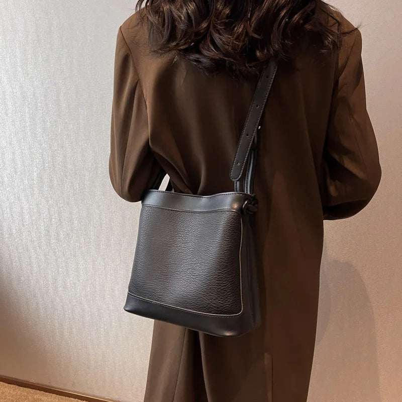High Capacity Bucket Bag PU Leather Shoulder Bags