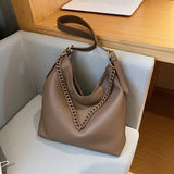 Large Capacity High Shoulder Bags Thick Chain Handbags PU Leather