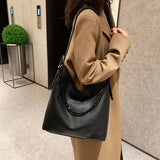 Large Capacity High Shoulder Bags Thick Chain Handbags PU Leather