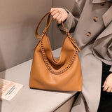Large Capacity High Shoulder Bags Thick Chain Handbags PU Leather