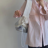 Large Capacity Ladies Drawstring Underarm Bags Women Canvas Shoulder Bag