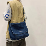 Large Capacity Denim Messenger Bag Youth Schoolbag