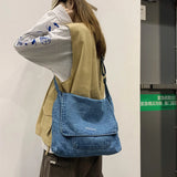 Large Capacity Denim Messenger Bag Youth Schoolbag