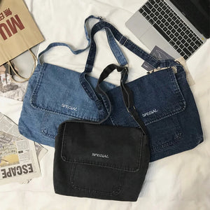 Large Capacity Denim Messenger Bag Youth Schoolbag