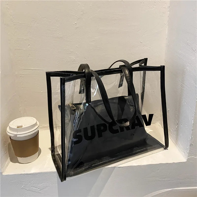 Casual Jelly Transparent Shoulder Bags Large Capacity Tote Handbags