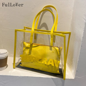 Casual Jelly Transparent Shoulder Bags Large Capacity Tote Handbags
