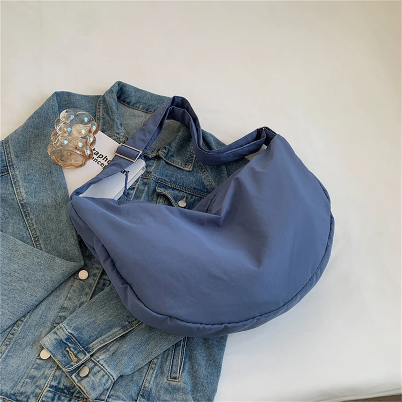 Large Capacity Lady Hobos Handbags Soft Nylon Plus Cotton Shoulder Bags