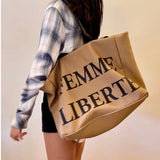 Large Capacity Lady Tote Bag Canvas Letters Shoulder Bag