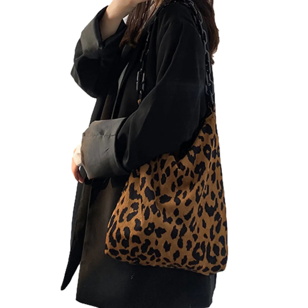 Leopard Handbag Women Female Zipper Storage Bag with Chain Strap