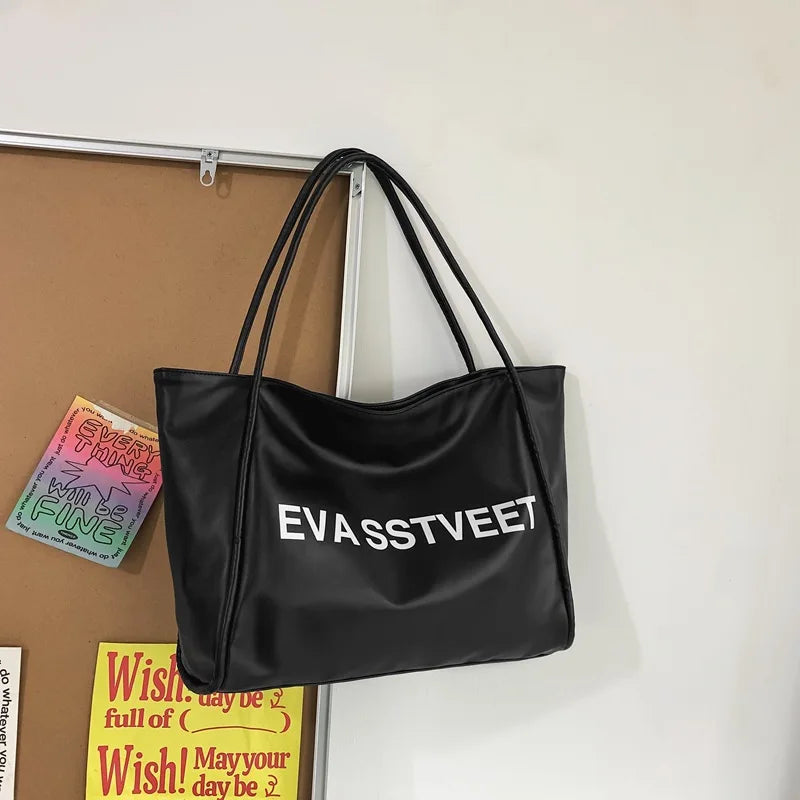 Large Capacity Letter PU Tote Bags for Women Street Travel Ladies Handbags
