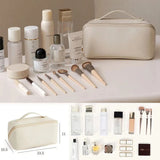 Large Capacity Makeup Bag, Double Layer Travel Cosmetic Bag Portable Leather