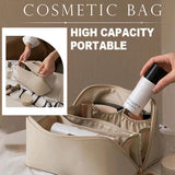 Large Capacity Makeup Bag, Double Layer Travel Cosmetic Bag Portable Leather