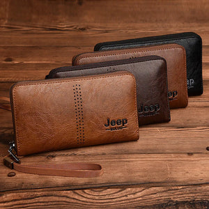 Men's Clutch Hand Bag Hollow Out Long Wallet PU Leather Money Purse