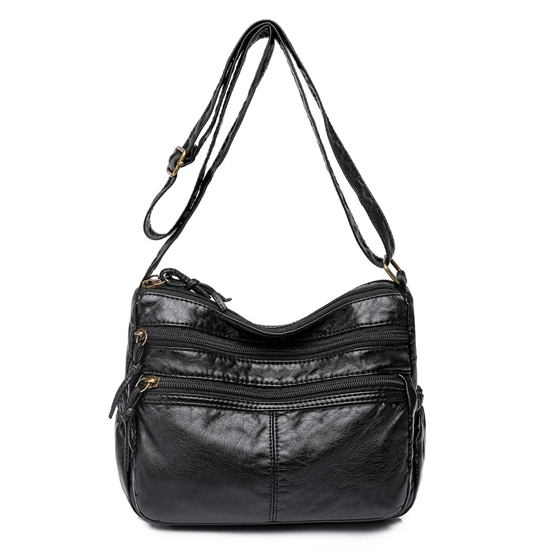 Vintage Multilayer Crossbody Bag Women Shoulder Handbag Leather Messenger