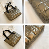 Large Capacity Shoulder Bags Women Plaid Space-cotton Down Tote Shopper Handbags