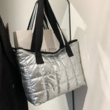 Large Capacity Shoulder Bags Women Plaid Space-cotton Down Tote Shopper Handbags