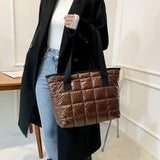 Large Capacity Shoulder Bags Women Plaid Space-cotton Down Tote Shopper Handbags