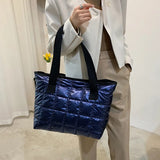 Large Capacity Shoulder Bags Women Plaid Space-cotton Down Tote Shopper Handbags