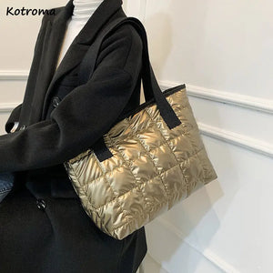 Large Capacity Shoulder Bags Women Plaid Space-cotton Down Tote Shopper Handbags