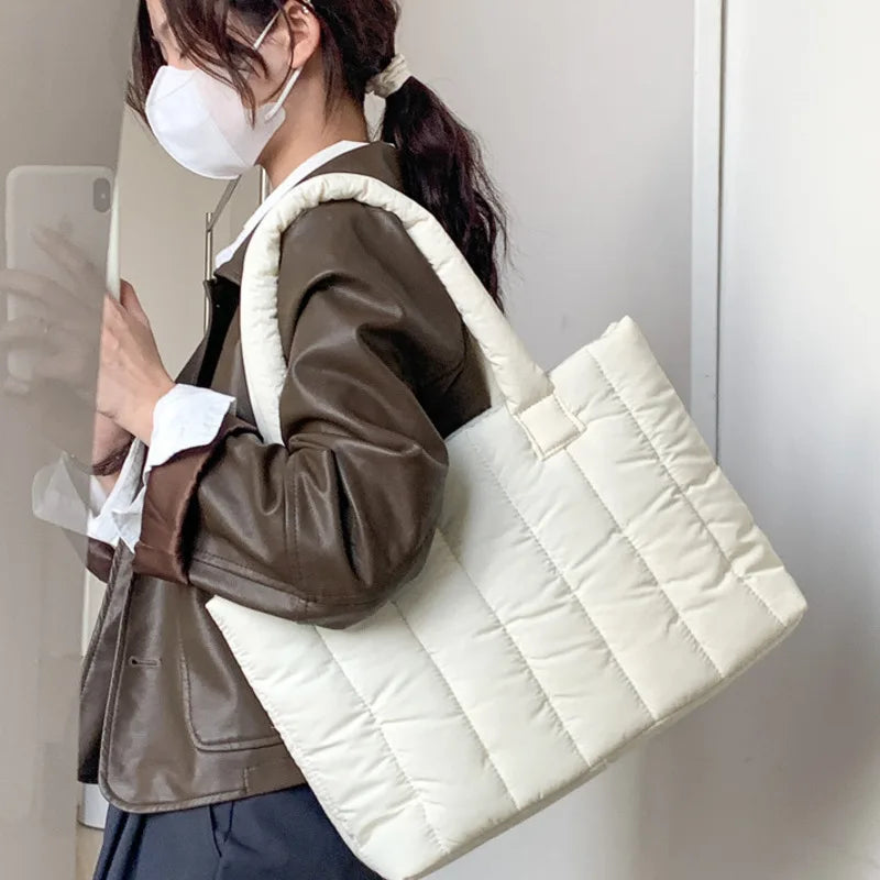 Winter Nylon Tote Bag Vintage Lady Shoulder Purse Handbag
